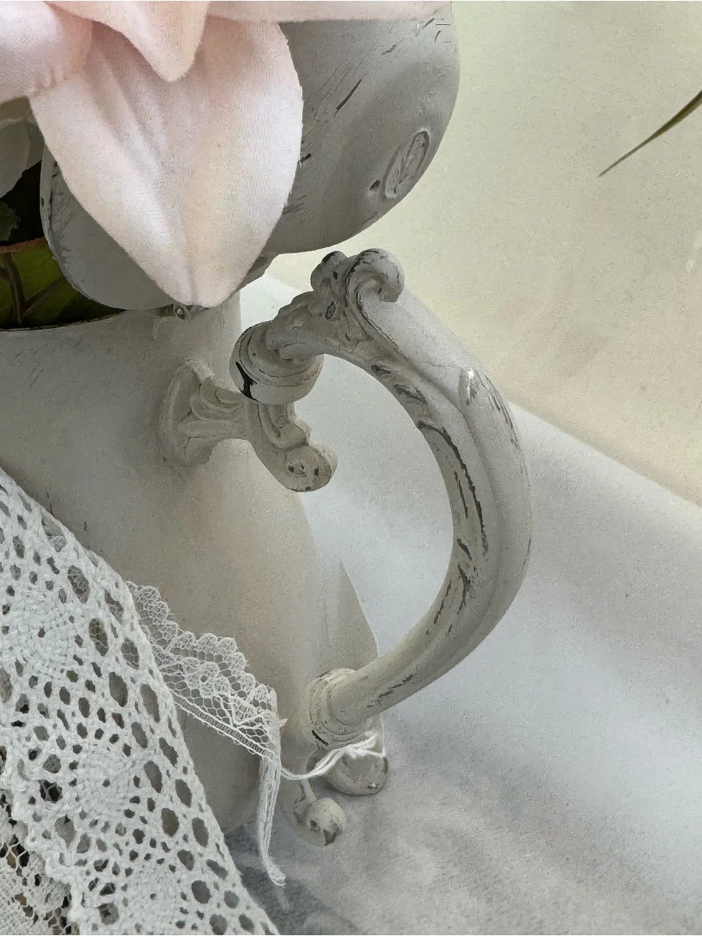 Pink and Cream Artificial Floral Arrangement in Decorative Pitcher By René